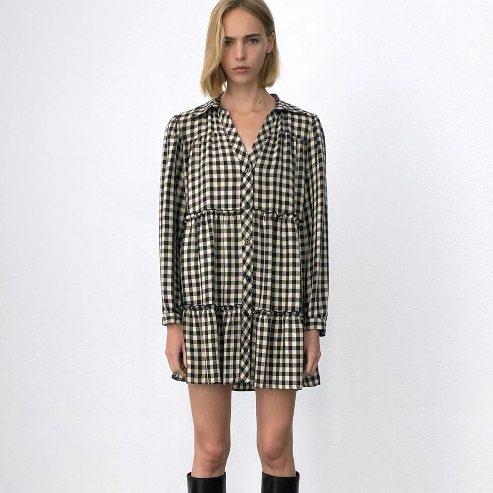 Zara Plaid Shirt Dress - size medium. Like new condition - Picture 1 of 2